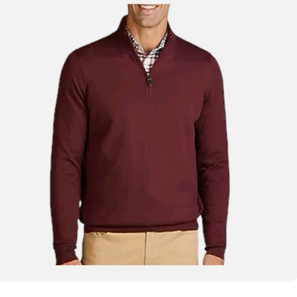 Jos A Bank L Maroon 100% Pima Cotton Quarter Zip Pullover Sweater